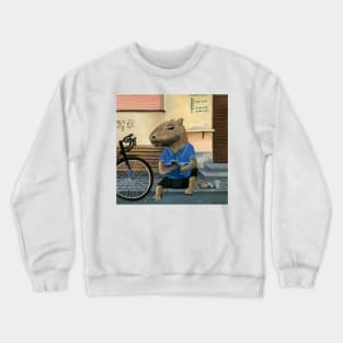 Capybara drinking on the pavement Crewneck Sweatshirt